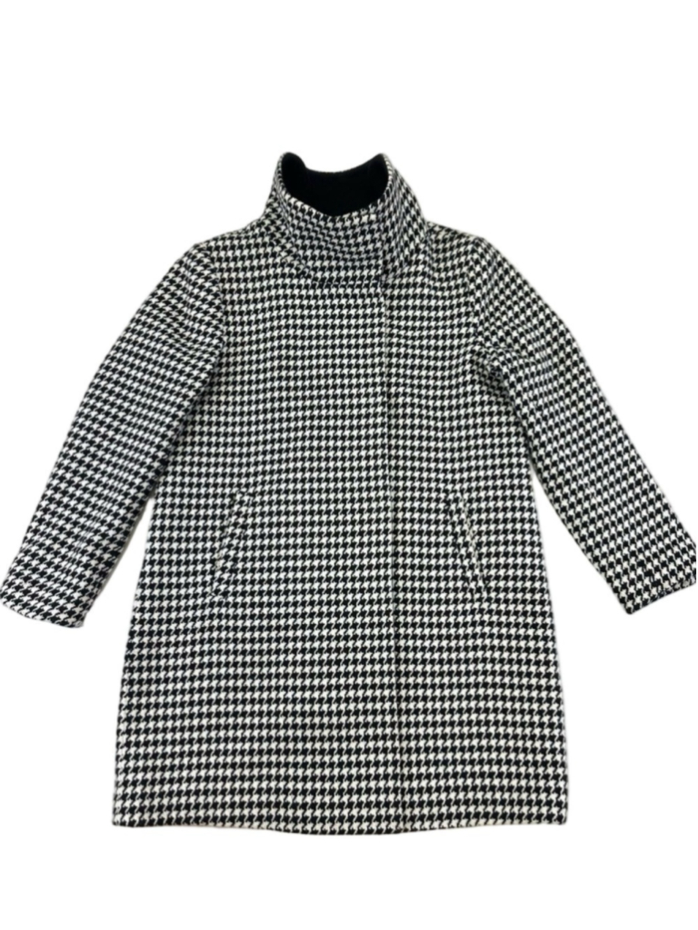 Marcona houndstooth funnel neck coat Womens Large black white Minimalist Winter